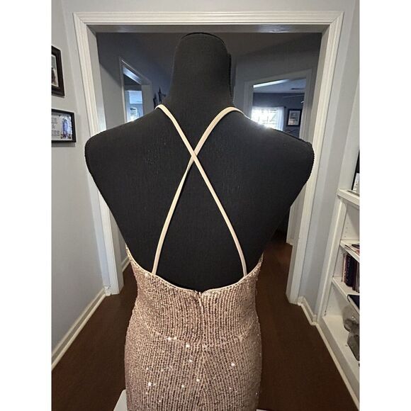 Elizabeth K Rose Gold Sequin Backless‎ Gown, Size M. Prom Formal - Picture 6 of 8